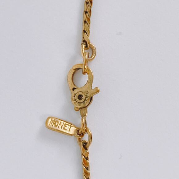 Vintage Signed Monet Necklace Modernist Cream Enamel Gold Tone 1980s - Picture 7 of 13